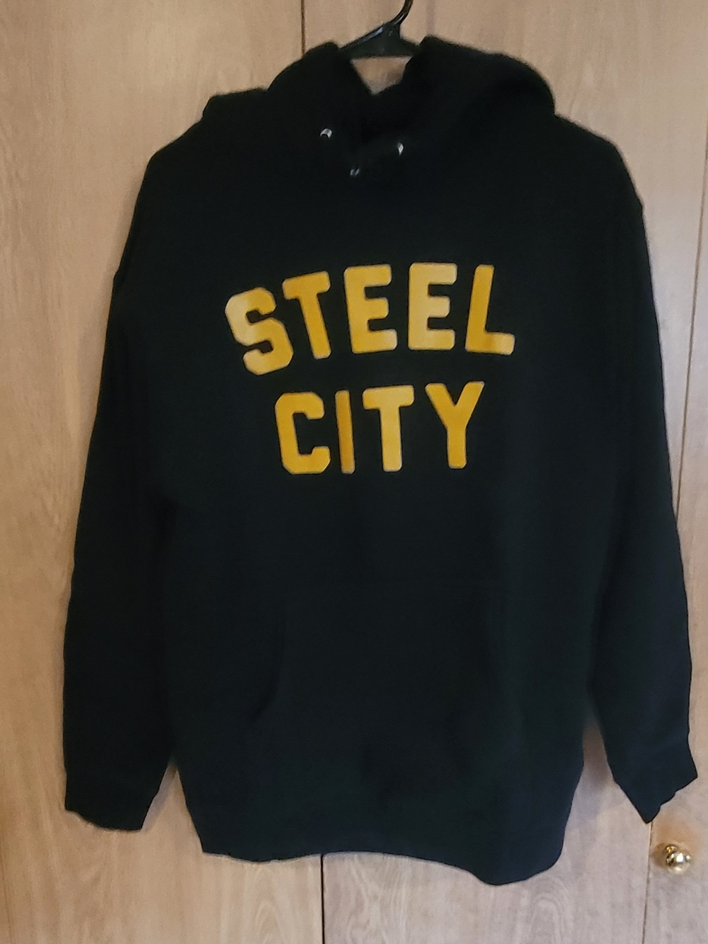 Black Steel City Pullover Hoodie with Yellow Lettering
